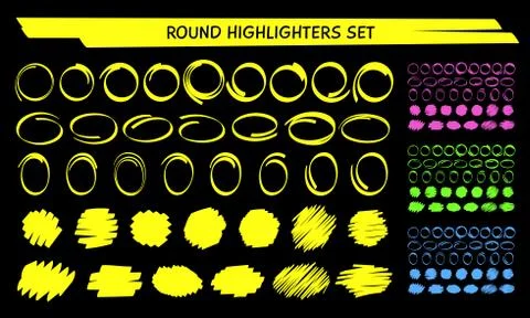 Hand draw highlight marker circle frame vector set Stock Illustration