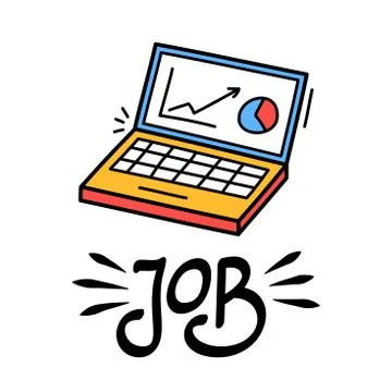 Hand draw job computer icon in doodle style. Internet technology and Business Stock Illustration