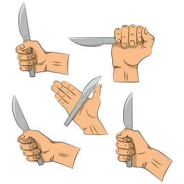 Hand draw. Knife in hand. Kitchen tools. Outline cooking gesture. Cooking han Stock Illustration