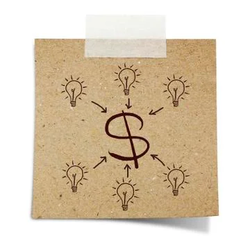 Hand draw  light bulb and dollar sign on note taped recycle paper Stock Photos