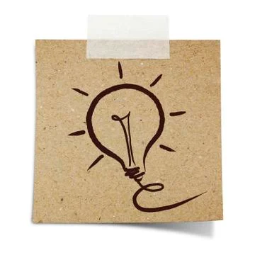 Hand draw light bulb on note taped recycle paper Stock Photos