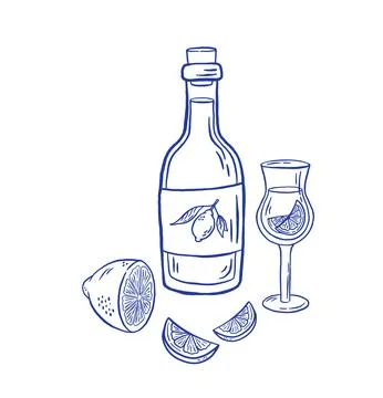 Hand draw limoncello liqueur vector illustration. Doodle Italian citrus dri.. Stock-Illustration