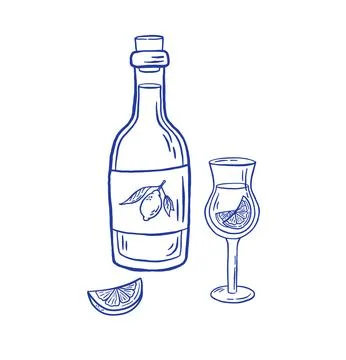 Hand draw limoncello liqueur vector illustration. Italian citrus drink with.. Stock-Illustration