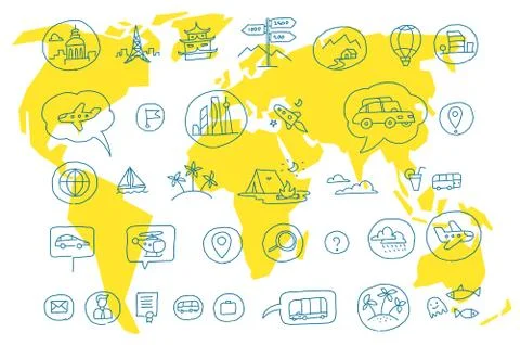 Hand draw map set elements. Transport tracking. Travel geography road icons イラスト素材