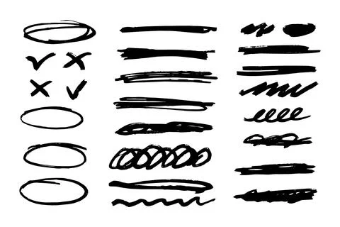Hand draw marker pen strokes. Brush set. Scribble lines and brush strokes. Stock Illustration