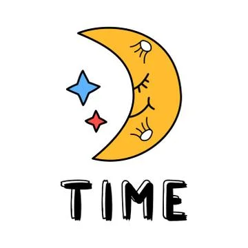 Hand draw moon icon in doodle style for your design with lettering Ilustração Stock