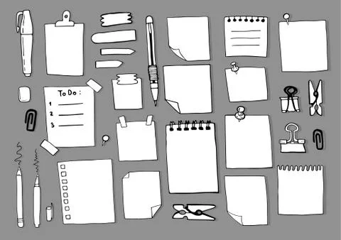 Hand draw note empty paper sketch set Stock Illustration