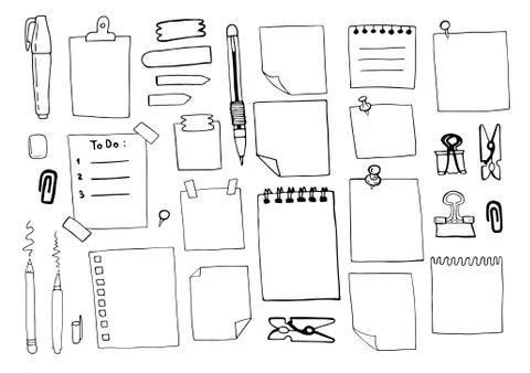 Hand draw note empty paper sketch set Stock Illustration