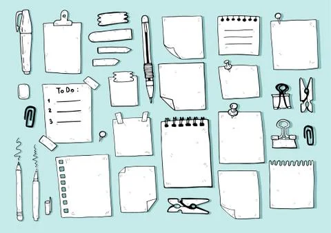 Hand draw note empty paper sketch set Stock Illustration