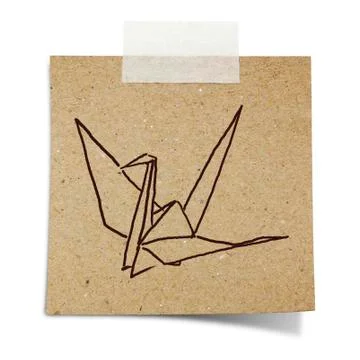Hand draw origami bird on note taped recycle paper Stock Photos
