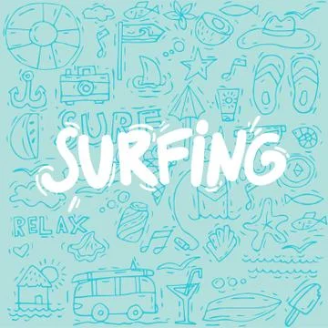 Hand draw pattern or background surfing collection and summer holiday for your Stock Illustration