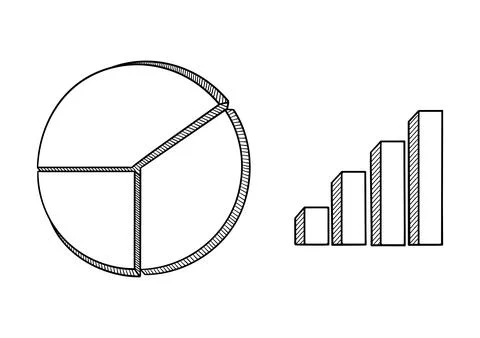 Hand draw pie chart and statistics with 3d theme Stock Illustration