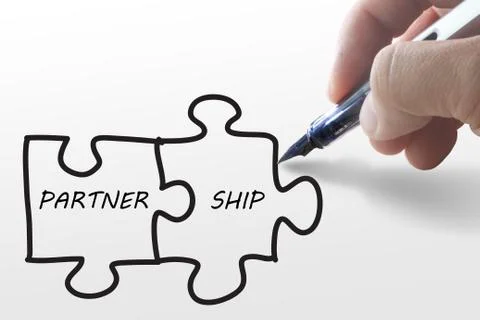 Hand draw puzzles and partner ship on paper Stock Illustration