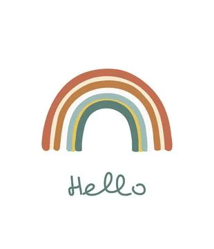 Hand draw rainbow with text hello. Stock Illustration