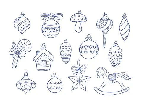 Hand draw retro set of decorations, balls, star, toy, candy vector illustra.. Stock-Illustration