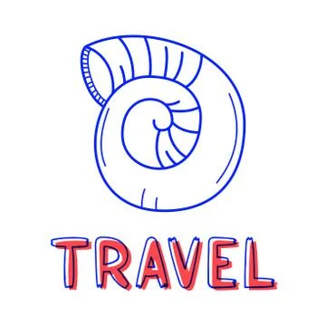 Hand draw sea shell icon in doodle style for your design with lettering Stock Illustration