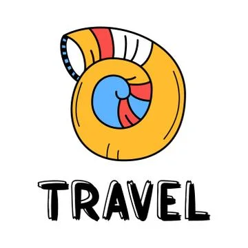 Hand draw sea shell icon in doodle style for your design with lettering Illustrazione stock