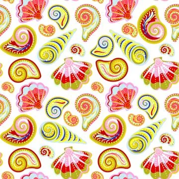 Hand draw sea shells pattern. Seamless texture with hand painted oceanic life 스톡 일러스트