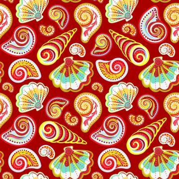 Hand draw sea shells pattern. Seamless texture with hand painted oceanic life 스톡 일러스트