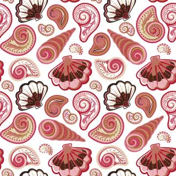 Hand draw sea shells pattern. Seamless texture with hand painted oceanic life Illustrazione stock