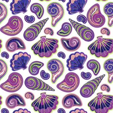 Hand draw sea shells pattern. Seamless texture with hand painted oceanic life Stockillustratie