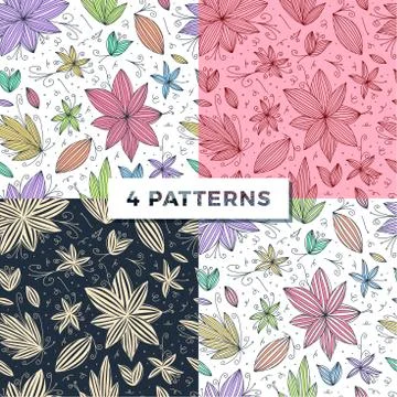 Hand draw seamless doodle pattern with flower line, great design for any purp Stock Illustration