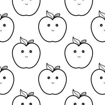 Hand draw seamless pattern of apple fruit characters Stock Illustration