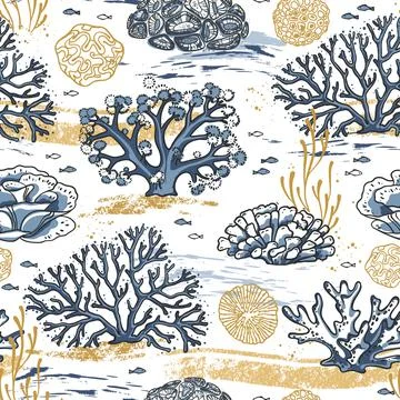 Hand draw seamless pattern of living coral isolated on white background Stock Illustration