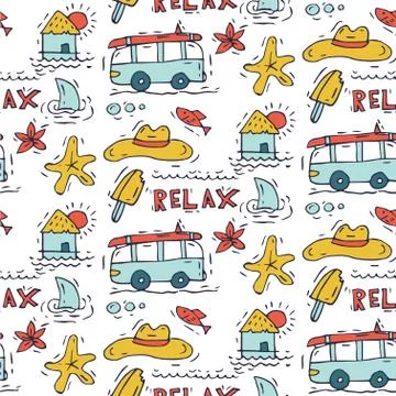 Hand draw seamless pattern surfing collection and summer holiday for your design Stock Illustration