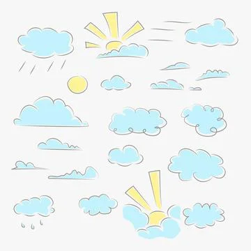Hand draw silhouette clouds set on white Stock Illustration