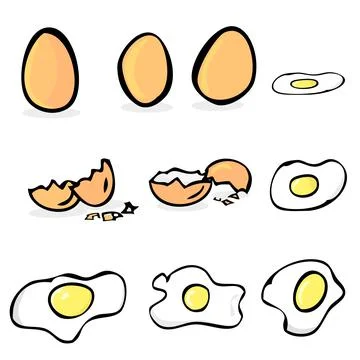 Hand draw sketch set of raw and sunny side up chicken egg Stock Illustration