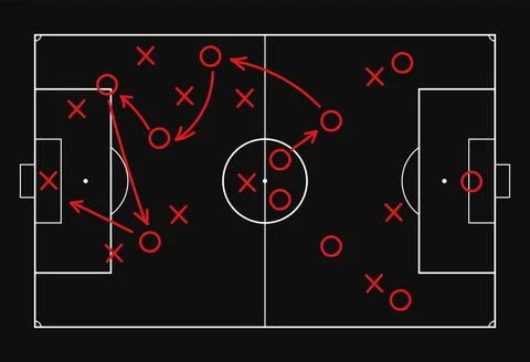 Hand draw strategy game, tactics for American football, ice hockey, soccer Stock Illustration