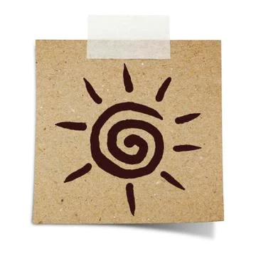 Hand draw sun on note taped recycle paper Stock Photos