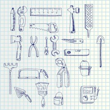 Hand draw tools Stock Illustration