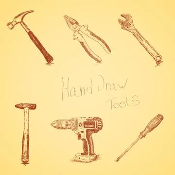 Hand-draw tools set Illustrazione stock