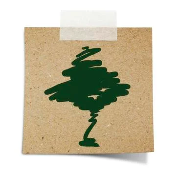 Hand draw a tree on note taped recycle paper Stock Photos