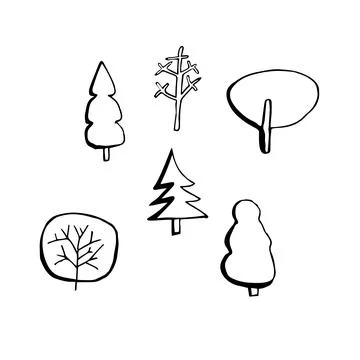 Hand draw trees illustration forest doodle style isolated on white Stock Illustration