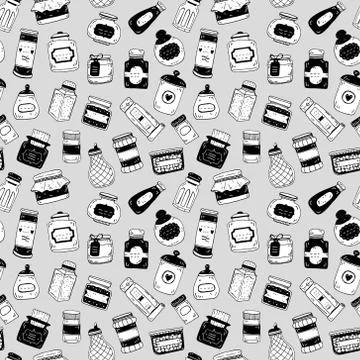 Hand draw vector condiment bottle sketch seamless Stock Illustration