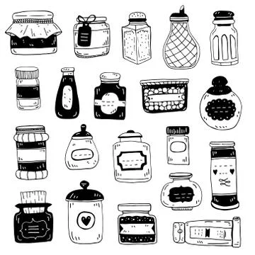 Hand draw vector set of condiment bottle sketch. Stock Illustration