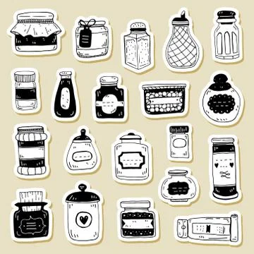 Hand draw vector set of condiment bottle sketch. Stock Illustration