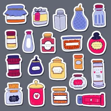 Hand draw vector set of condiment bottle sketch. Stock Illustration