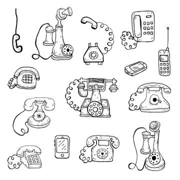 Hand draw vector set of telephone sketch Stock Illustration
