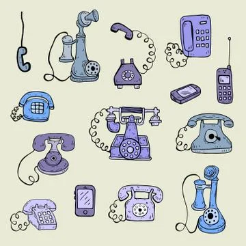 Hand draw vector set of telephone sketch Stock-Illustration