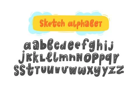 Hand draw vector sketch funny english Alphabets. Cute handwritten vector english Stock Illustration