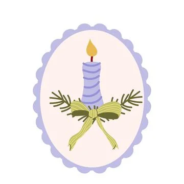 Hand draw whimsical frame with christmas candle and bow. Stock Illustration