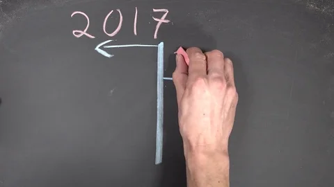 Hand drawing 2017 and 2018 with chalk on chalkboard Stock Footage 84010334