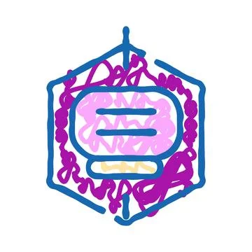 Hand drawing abstract icon with blue outline and purple scribbles Stock Illustration