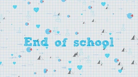 Hand drawing and animated text "Schools Out" on green chalkboard. Stop motion Video stock 309857584