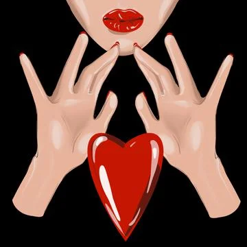 Hand drawing and part of face of woman girl with heart symbol of love Stock-Illustration