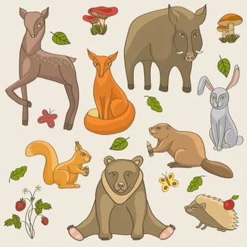 Hand drawing animals set Stock Illustration